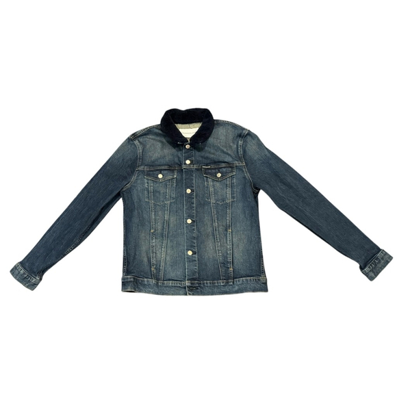 Calvin Klein Men’s 90s Sherpa Denim Trucker Jeans Jacket Dark Wash Navy Sz L​​​​ - Picture 2 of 10